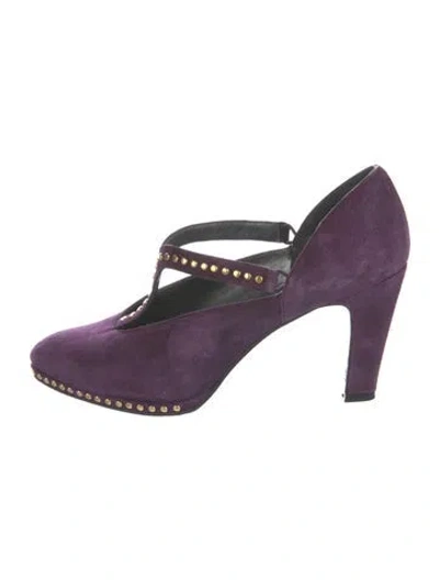 Pre-owned Stuart Weitzman Suede T-strap Pumps In Purple