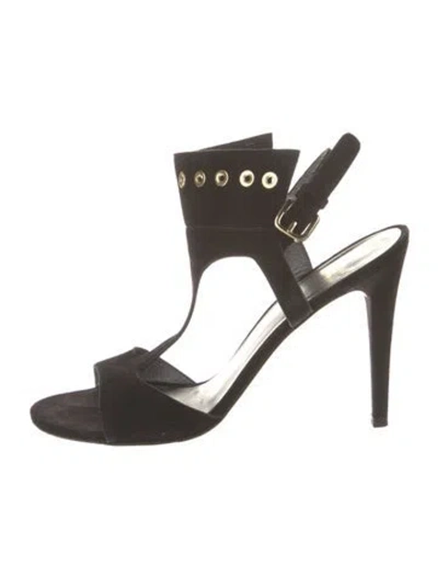 Pre-owned Stuart Weitzman Suede T-strap Sandals In Black