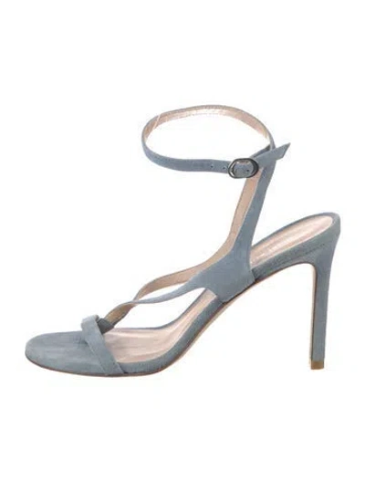 Pre-owned Stuart Weitzman Suede T-strap Sandals In Blue