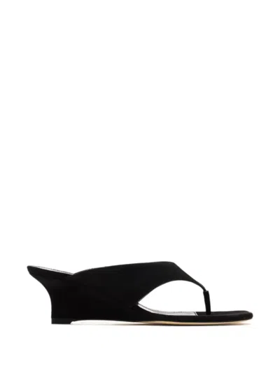 Stuart Weitzman Suede Wedge Flip-flops In Black