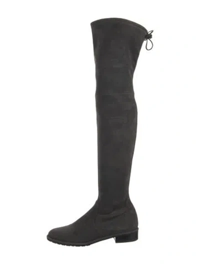 Pre-owned Stuart Weitzman Suede Whipstitch Trim Boots In Black
