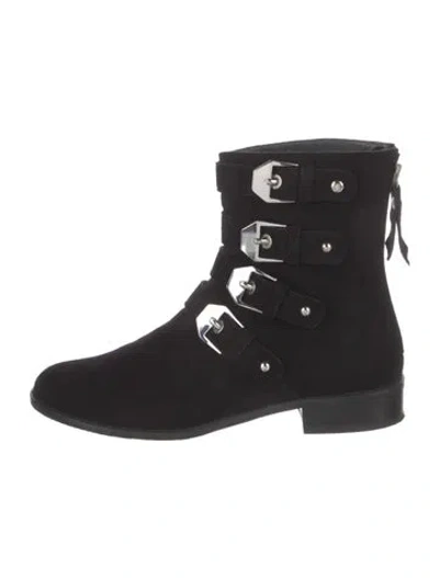 Pre-owned Stuart Weitzman Suede Whipstitch Trim Boots In Black