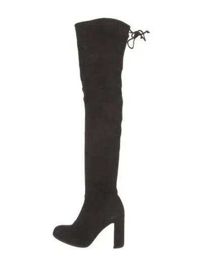 Pre-owned Stuart Weitzman Suede Whipstitch Trim Lace-up Boots In Black