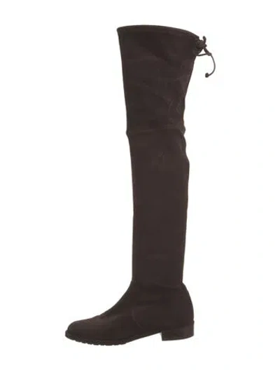 Pre-owned Stuart Weitzman Suede Whipstitch Trim Slouch Boots In Brown