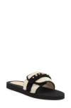 Stuart Weitzman Super Studs Genuine Shearling Slide Sandal In Cream/black