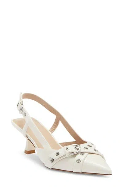Stuart Weitzman Supermoto Kitten Heel Slingback Pump In White