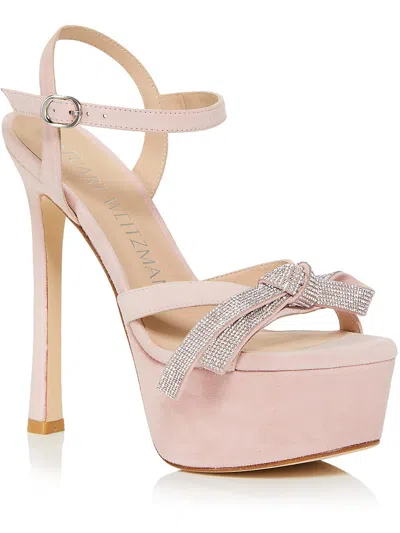 Stuart Weitzman Sw Mga Bow Platform Sandal Womens Leather Open Toe Pumps In Pink