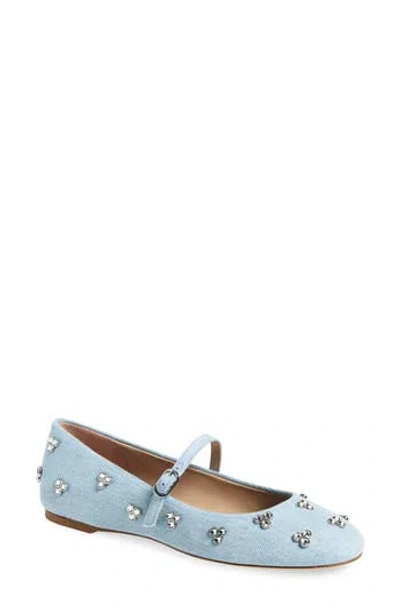 Stuart Weitzman Tammy Crystal Embellished Mary Jane Flat In Blue