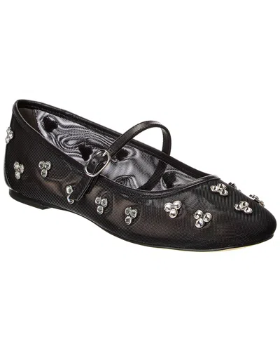 Stuart Weitzman Tammy Mesh & Leather Mary Jane Ballet Flat In Black
