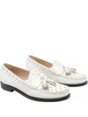 Stuart Weitzman Tassel-embellished Studded Loafers In White