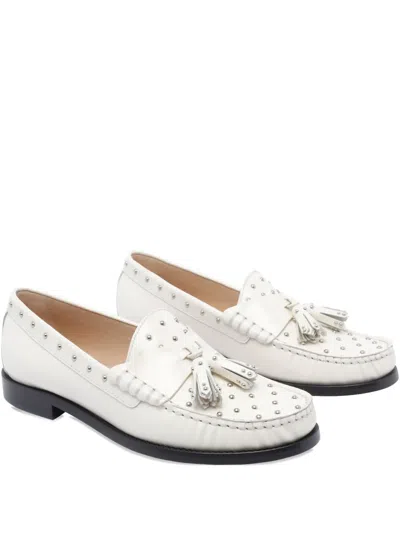 Stuart Weitzman Tassel-embellished Studded Loafers In White