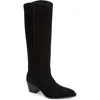 Stuart Weitzman Under-the-knee 5050 Suede And Fabric Boots In Black