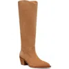 Stuart Weitzman Tate Knee-high Pointed Suede Boots In New Camel/caramel