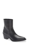 Stuart Weitzman Leather Block Heel Ankle Boots With Pointed Toe In Black