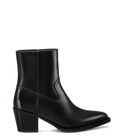 Stuart Weitzman Leather Block Heel Ankle Boots With Pointed Toe In Black