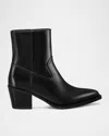 Stuart Weitzman Leather Block Heel Ankle Boots With Pointed Toe In Black