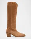 Stuart Weitzman Tate Knee-high Pointed Suede Boots In New Camel/caramel