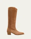 Stuart Weitzman Tate Knee-high Pointed Suede Boots In New Camelblonde