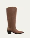 Stuart Weitzman Tate Knee-high Pointed Suede Boots In Taupe/black