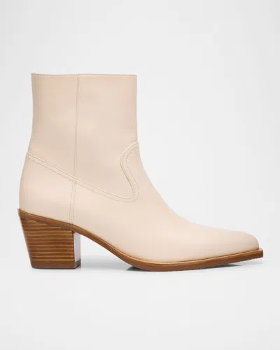 Stuart Weitzman Tate Pointed Zip Leather Booties In Seashell