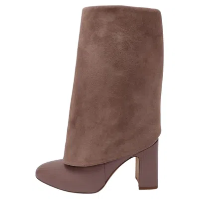 Pre-owned Stuart Weitzman Taupe Suede & Leather Block Heel Boots - Eu 37 In Brown
