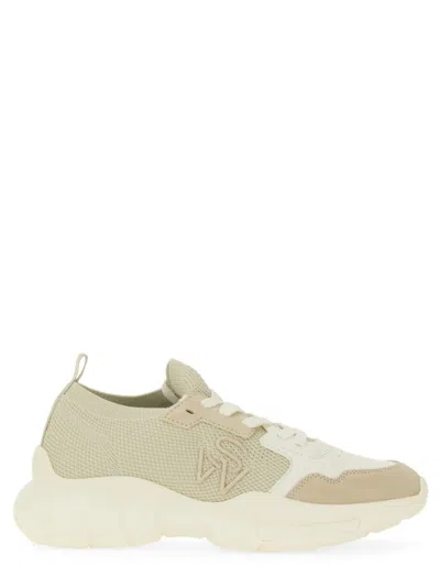 Stuart Weitzman Textured Mesh And Leather Sneakers With Chunky Sole In White