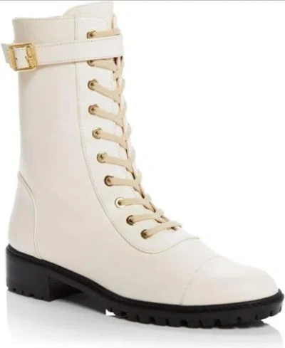 Pre-owned Stuart Weitzman Thalia Leather Ankle Combat & Lace-up Boots Us 7.5, Eu 38 In White