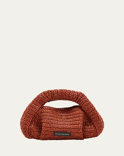 Stuart Weitzman The Moda Mini Raffia Top-handle Bag In Terracotta Dark Brown