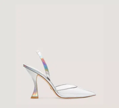 Stuart Weitzman Xcurve Iridescent Halter Slingback Pumps In Silver Crystal