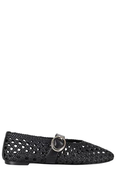 Stuart Weitzman Buckle Detail Flat Sole Round Toe Ballerina Shoes In Black