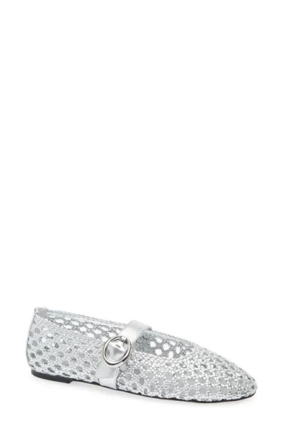 Stuart Weitzman Thea Mary Jane Flat In Silver