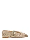 Stuart Weitzman Lace-up Woven Leather Ballerina In Gold