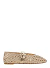 Stuart Weitzman 'thea Maryjane' Gold Colored Ballerinas With Perforated Design In Metallic