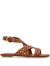 Stuart Weitzman Heel Sandals With Braided Straps And Open Toe In Brown