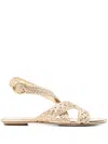 Stuart Weitzman Thea Metallic Braided Slingback Sandals In 金色