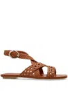 Stuart Weitzman Heel Sandals With Braided Straps And Open Toe In Braun