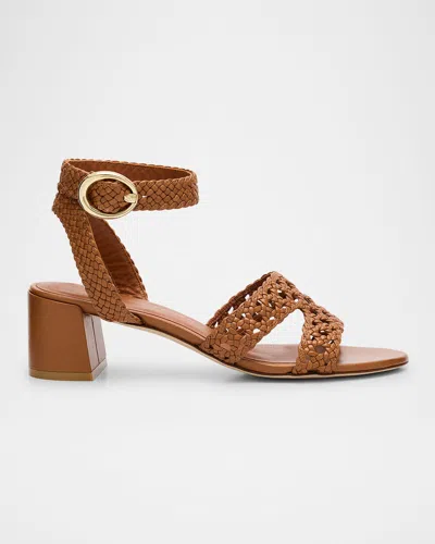Stuart Weitzman Thea Woven Leather Ankle-strap Sandals In Hazel