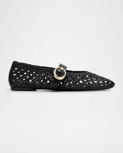 Stuart Weitzman Buckle Detail Flat Sole Round Toe Ballerina Shoes In Black