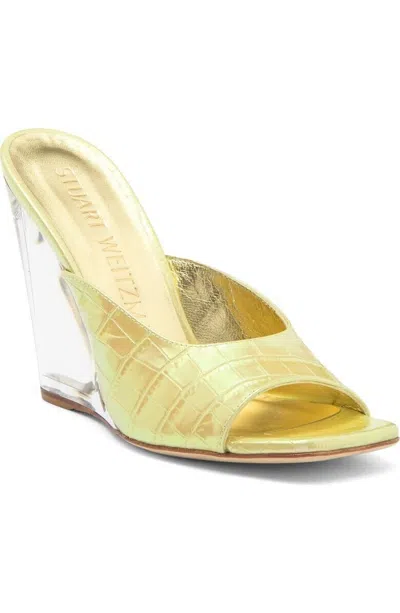Stuart Weitzman Tia 100 Lucite Sandals Women 10.5 Gold Slip-on Wedge Heel Khd858 In Ice