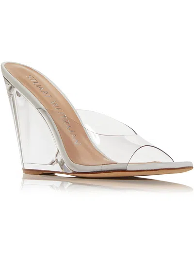 Stuart Weitzman Tia 100 Lucite Womens Vinyl Slip-on Wedge Sandals In White