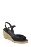 Stuart Weitzman Tia Cotton Wedge Espadrille Sandals In Black