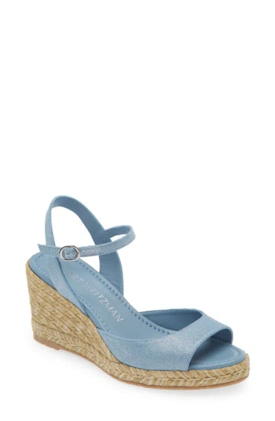 Stuart Weitzman Tia Espadrille Wedge Sandal In Metallic Denim