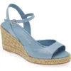 Stuart Weitzman Tia Espadrille Wedge Sandal In Metallic Denim