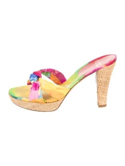 Pre-owned Stuart Weitzman Tie-dye Print Slides In Yellow