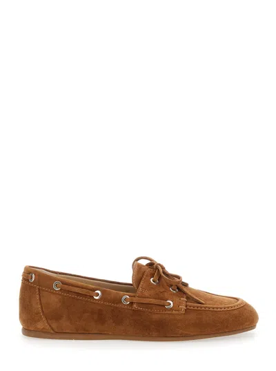 Stuart Weitzman Tinsley Suede Boat Loafers In Adobe