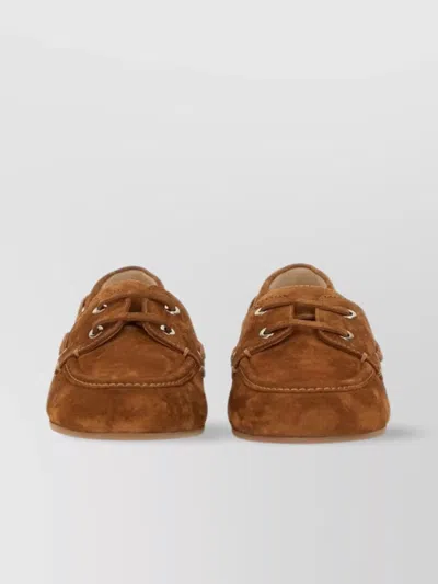 STUART WEITZMAN "TINSLEY" LACE DETAIL SUEDE LOAFERS