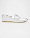 Stuart Weitzman Tinsley Metallic Boat Loafers In Silver