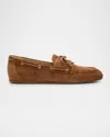 Stuart Weitzman Tinsley Suede Boat Loafers In Adobe