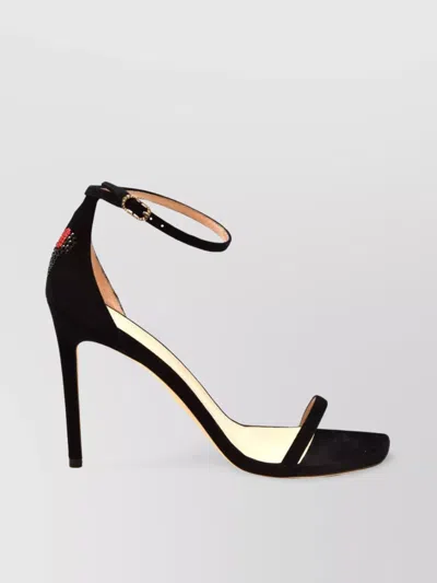 Stuart Weitzman Toe Stiletto Heel Sandals Embellished Detail In Black