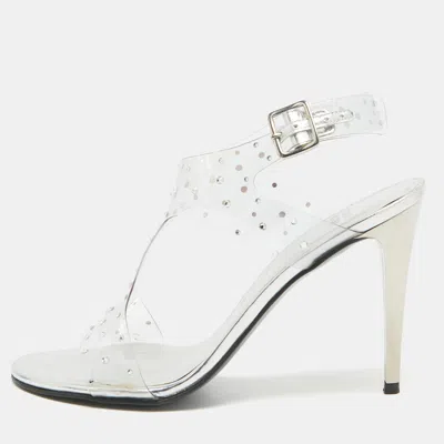 Pre-owned Stuart Weitzman Transparent Pvc Ankle Strap Sandals Size 39.5